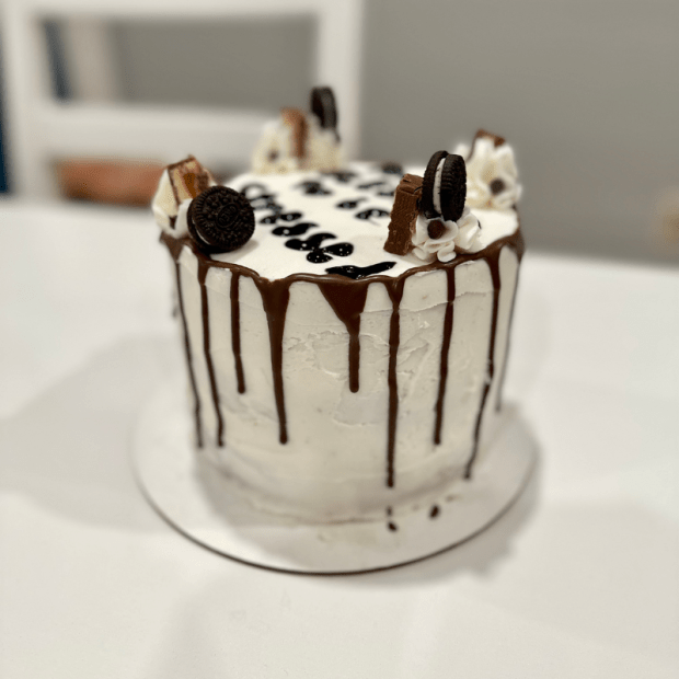 Chocolate drip cake with candy and Oreos