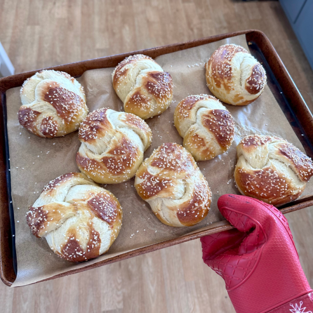 Pretzel challah buns