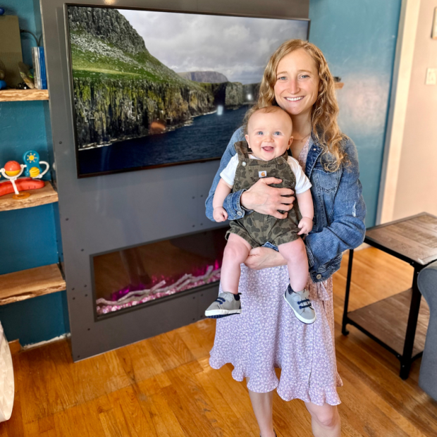 Mom holding baby boy