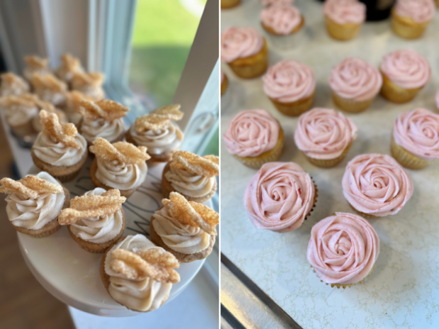Churro cupcakes and vanilla cupcakes with strawberry buttercream