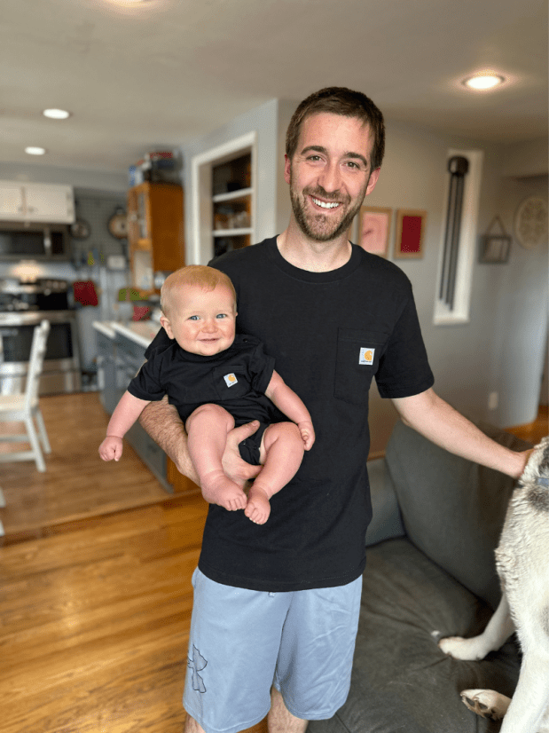 Father and son matching in Carhartt shirts