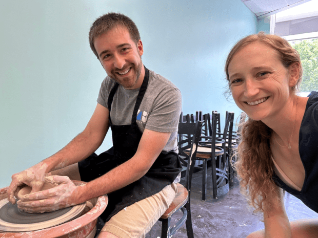 Husband and wife doing pottery