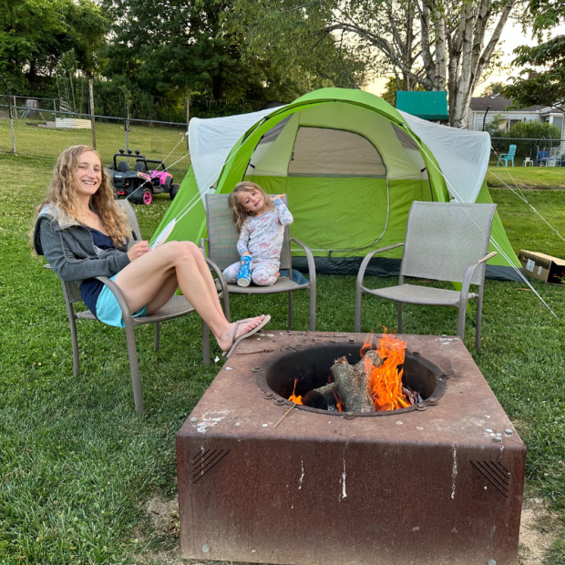 Mom and daughter camping