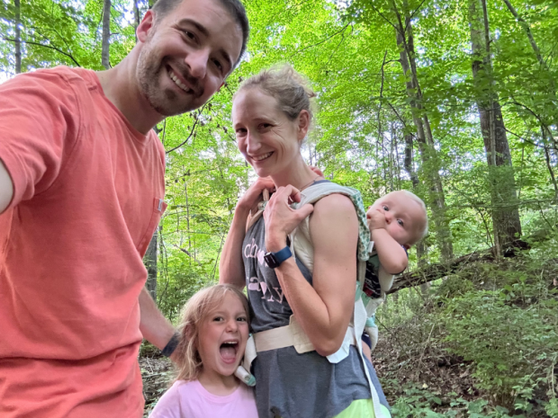 Family hiking with young kids