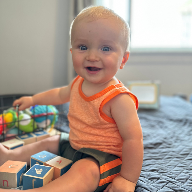 Baby boy playing with blocks