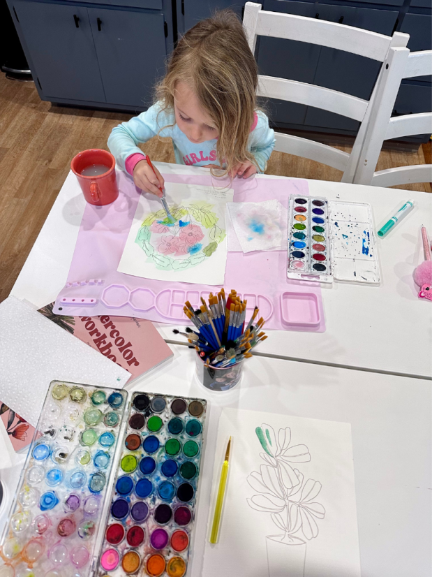 Mom and daughter watercoloring