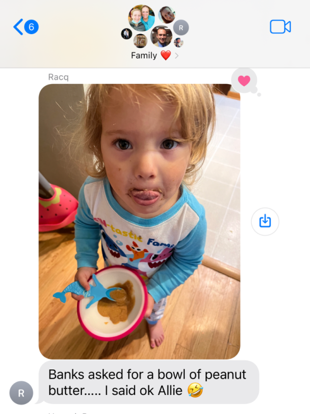 Picture of toddler with bowl of peanut butter