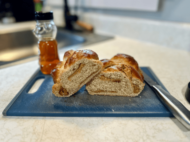 Peanut butter and honey challah cut 
