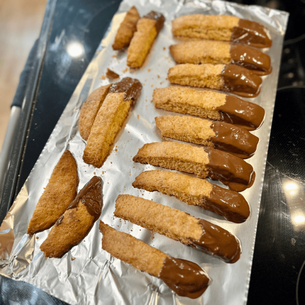 Chocolate dipped coconut biscotti
