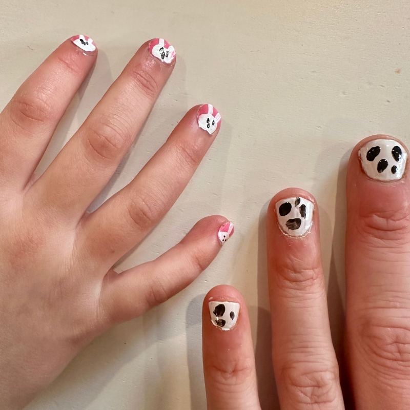 Bunny and cow print nails