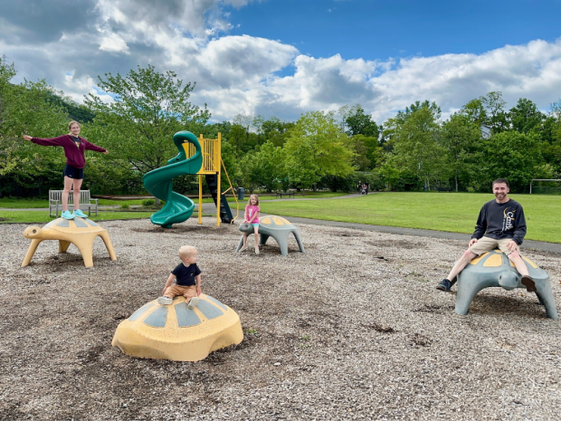 Funny family picture at park