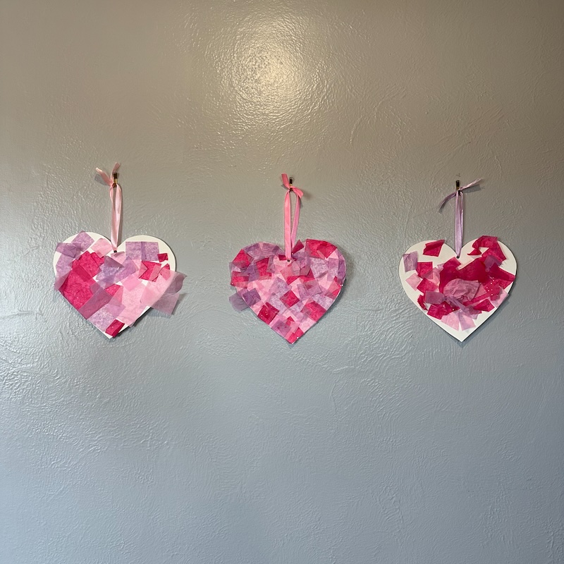 Valentine's Day kids craft with hearts and tissue paper