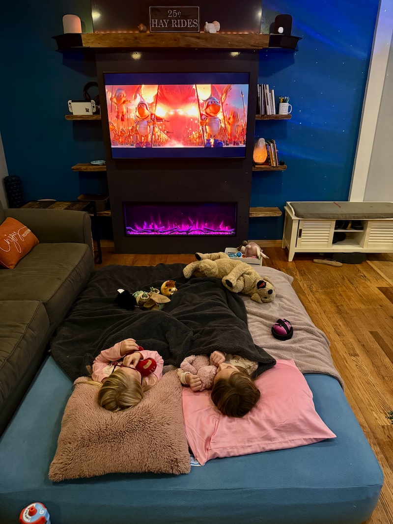 Girls sleeping on air mattress