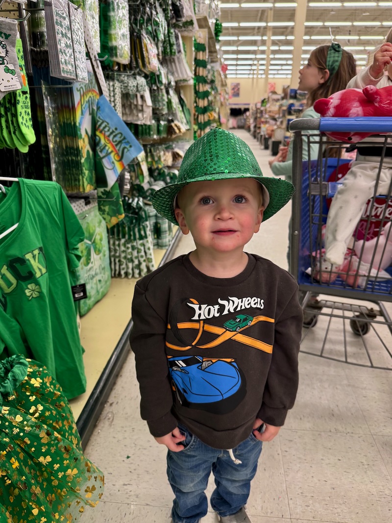 Toddler boy in St. Patrick's Day hat