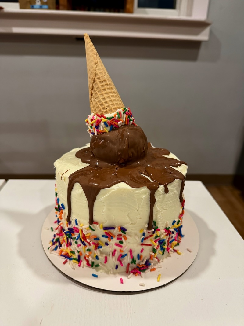 Upside down melting ice cream cone cake
