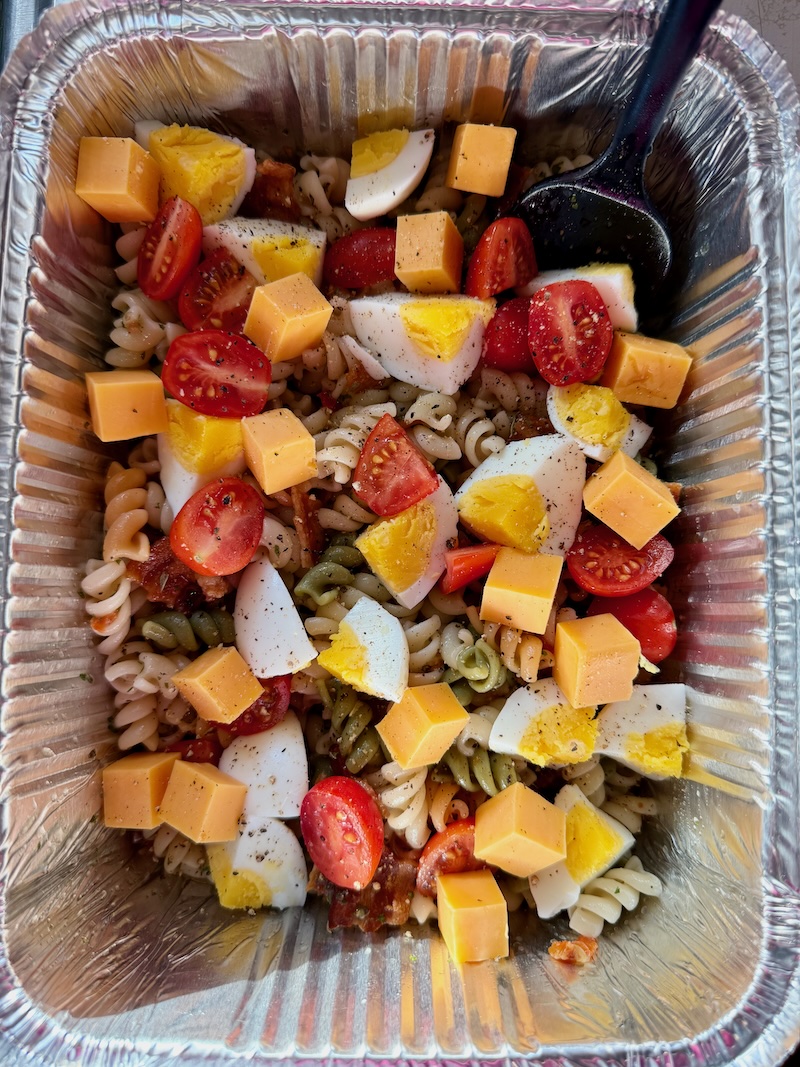 Pasta salad in a foil pan