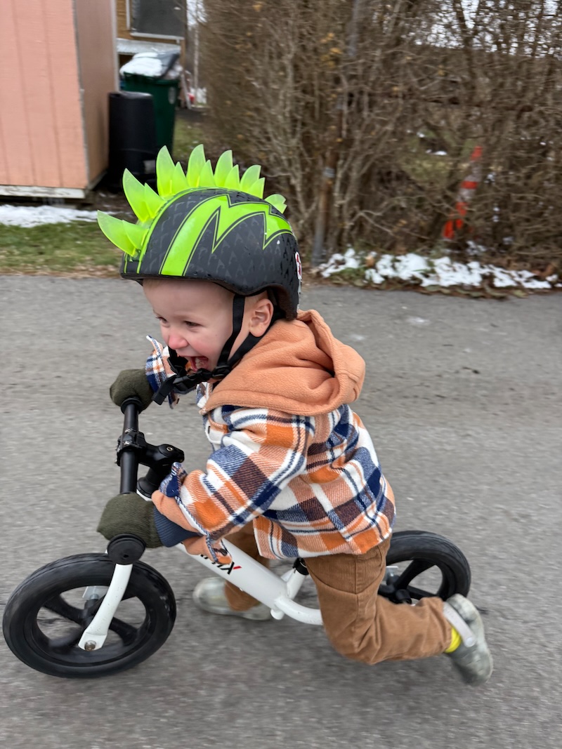 Toddler boy riding bike