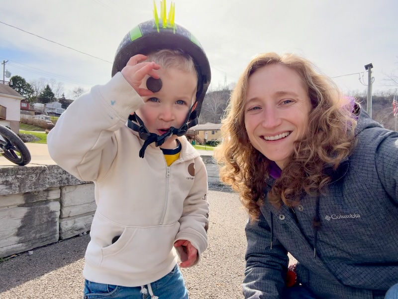 Mom and toddler son outside