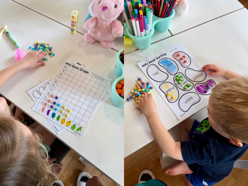 Kids sorting and graphing candy
