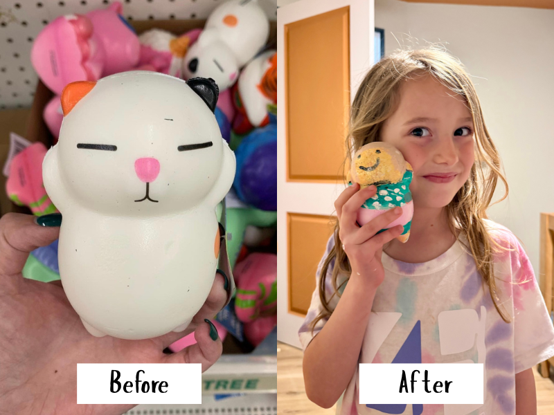 Squishy cat before and after