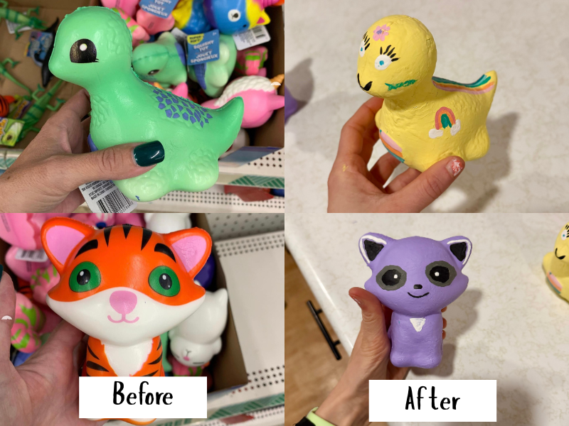Squishy cat and tiger painting before and after