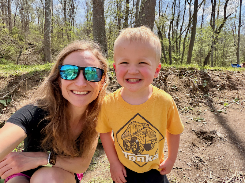 Mom and toddler son selfie outside