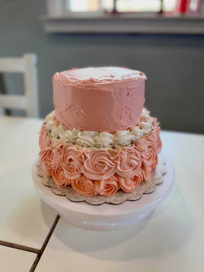 Pink two layer rosette cake