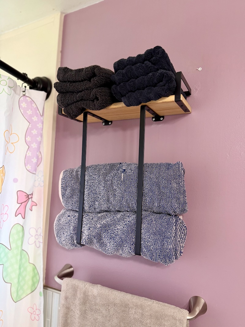Towel rack in bathroom