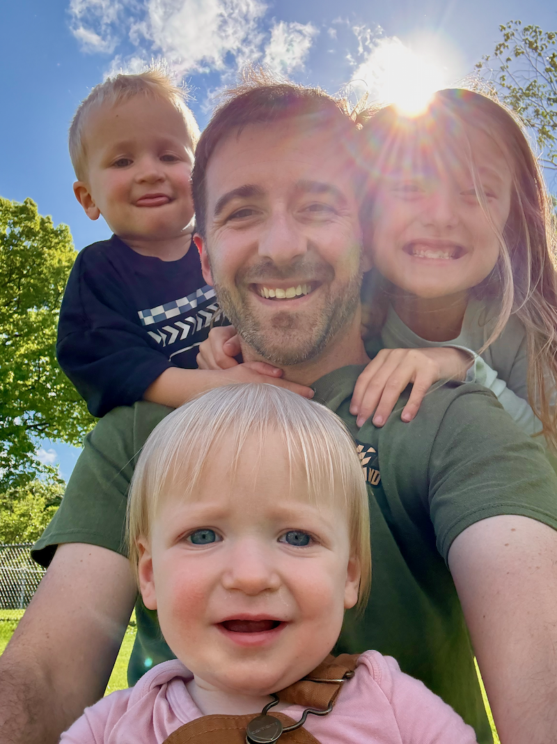 Dad and kids outside