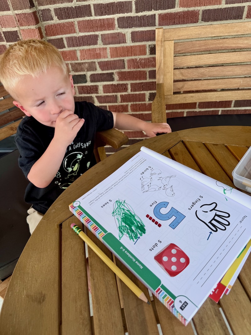 Toddler boy doing school