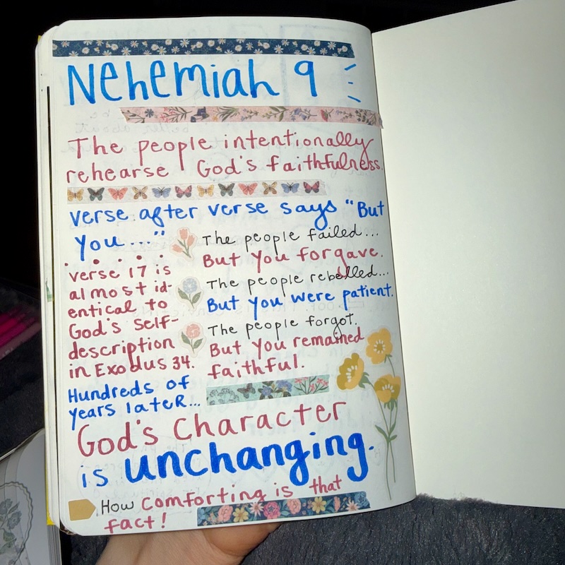 Nehemiah 9 notes in Bible journal