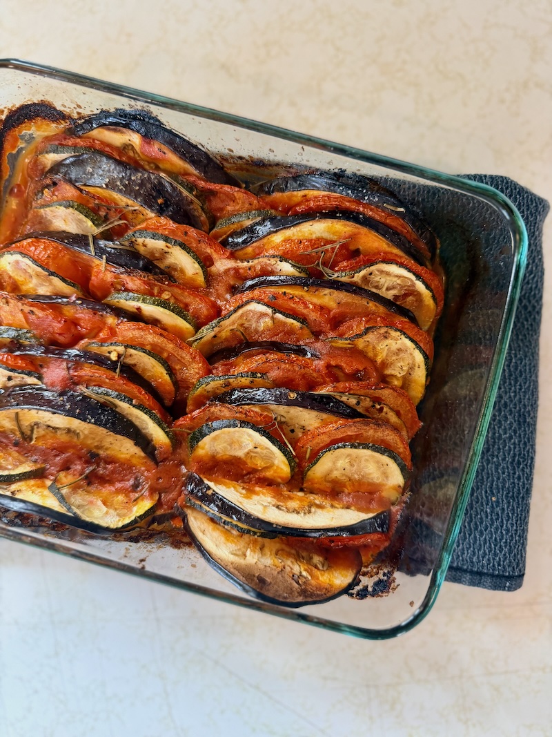 Layered ratatouille in glass baking dish