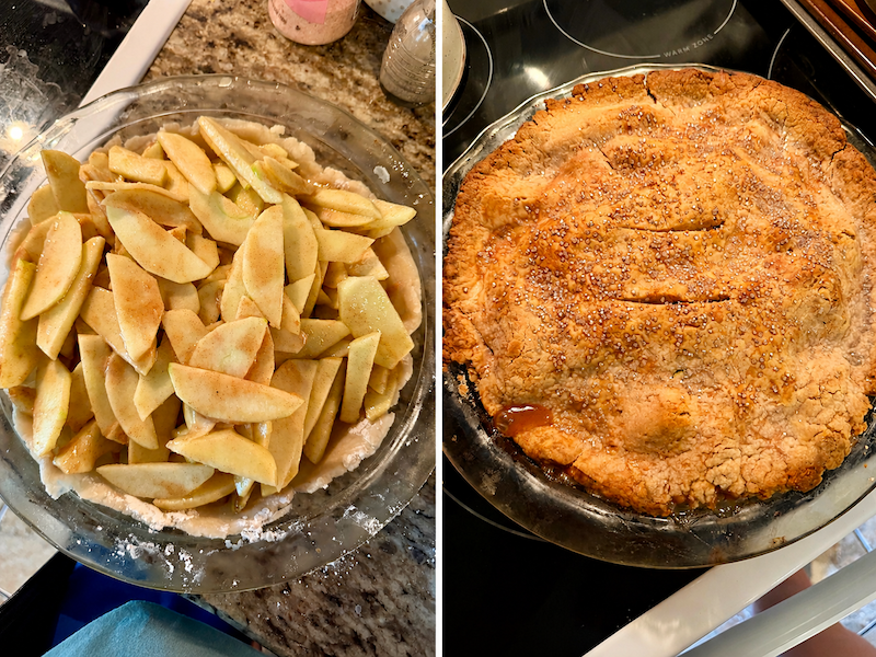 Apple pie before and after