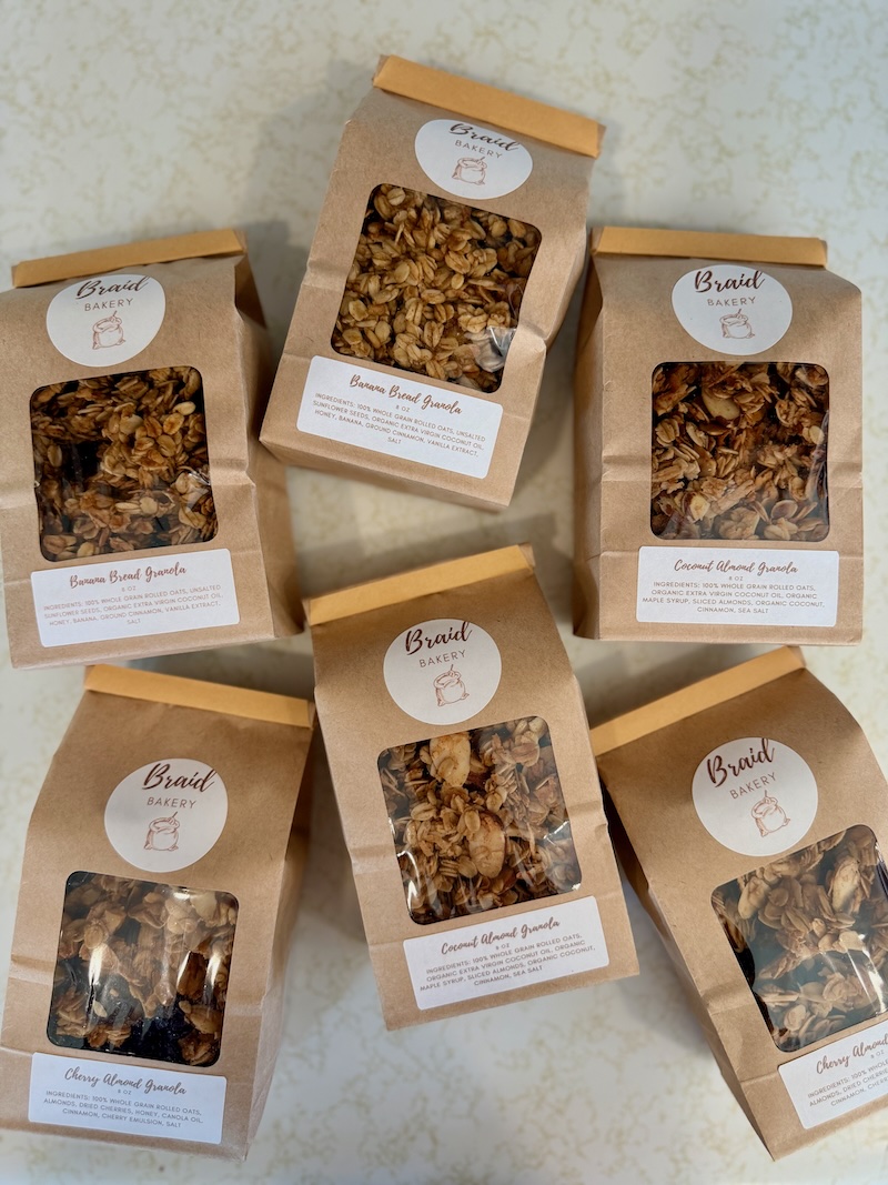 Bags of Braid Bakery granola
