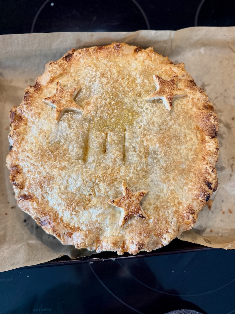 Cherry pie with stars on the top crust
