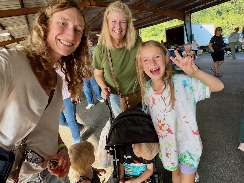 Women and kids selfie at Farmer's Market