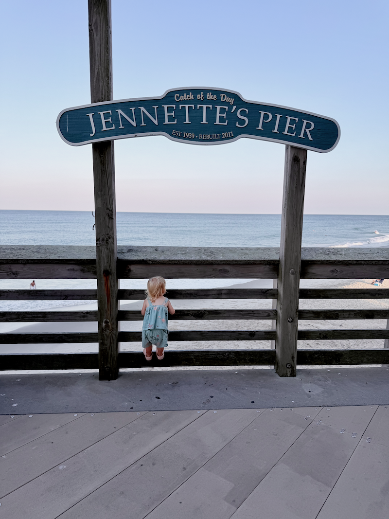 Toddler girl on Jennette's Pier in Nags Head, NC
