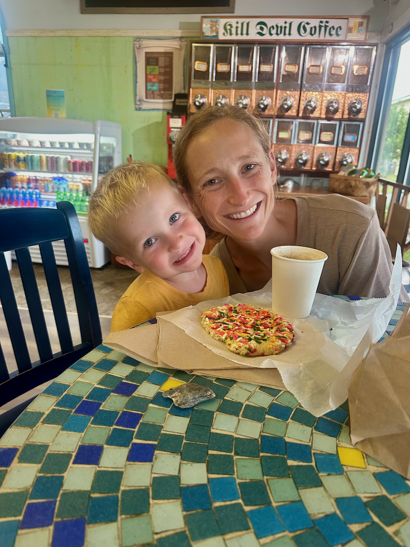 Mom and son at Front Porch Cafe in Kill Devil Hills, NC