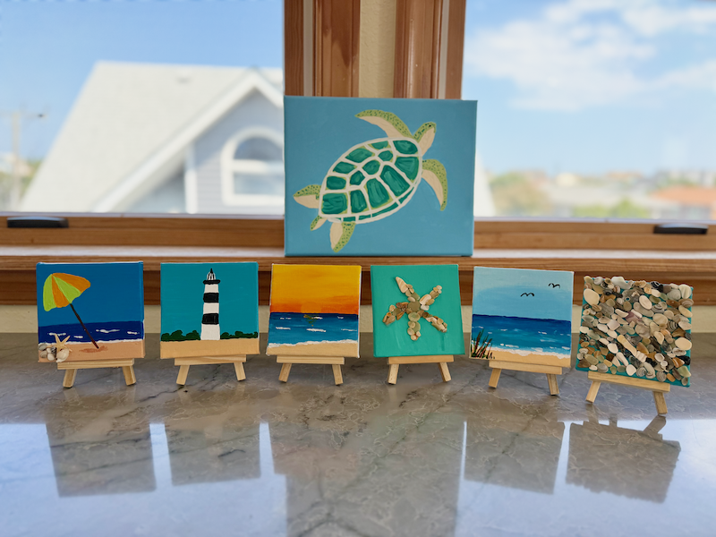Painted canvases with beach theme