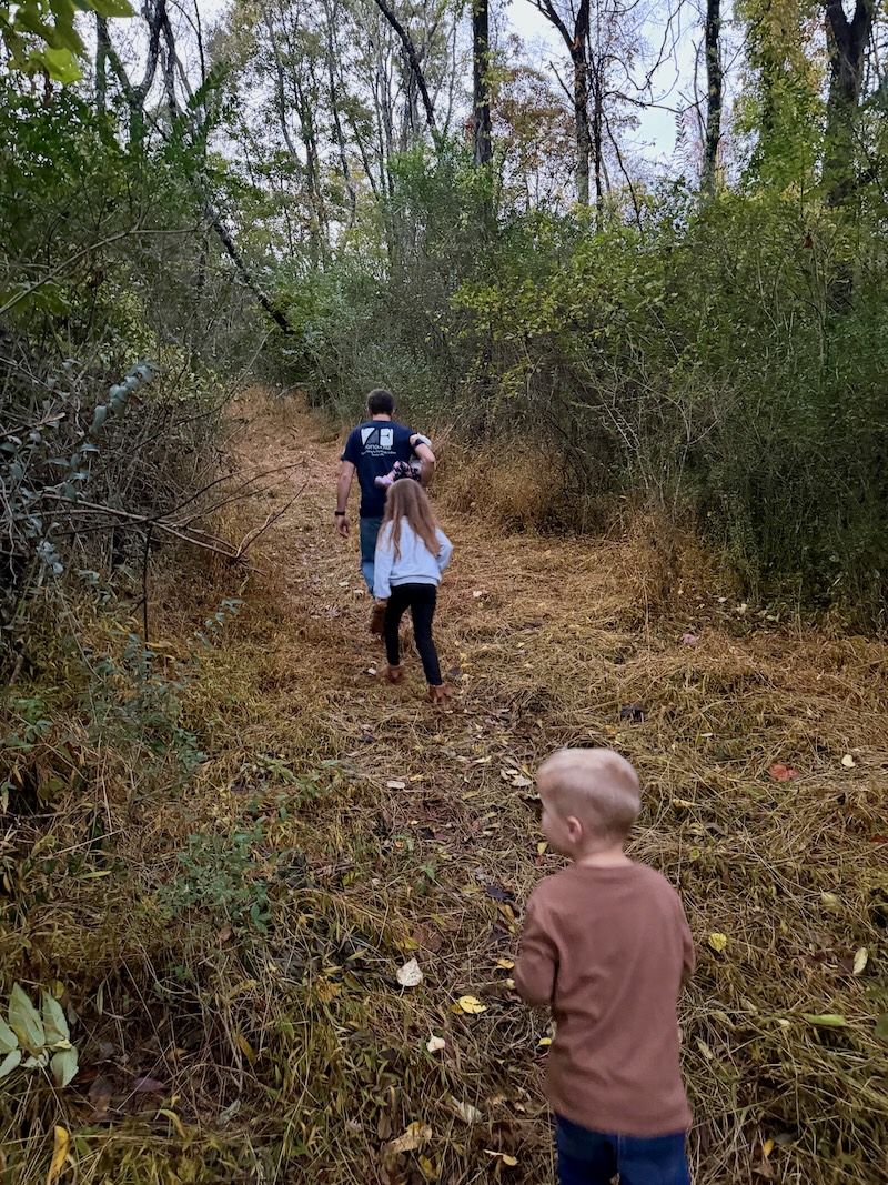 Dad hiking with kids